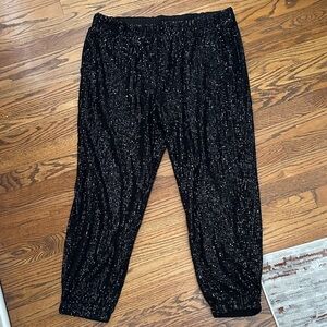 LOFT Black Sequin Jogger pants w/elastic waist & ankle cuffs Original Tag -Large